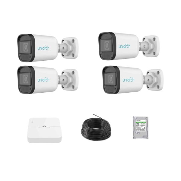 Uniarch 4MP Kit 4 Cameras  With Integrated Mic & 4 Channels NVR  with 75M Cables and 1TB HDD