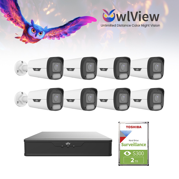 Owlview UNV 4MP ColorHunter Wise-ISP Kit Fixed Bullet Network Camera & 8 Channel NVR + 2TB Harddisk