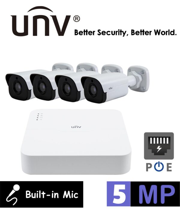 UNV 5MP 4 Channel IP CCTV Kit - 4 Cameras