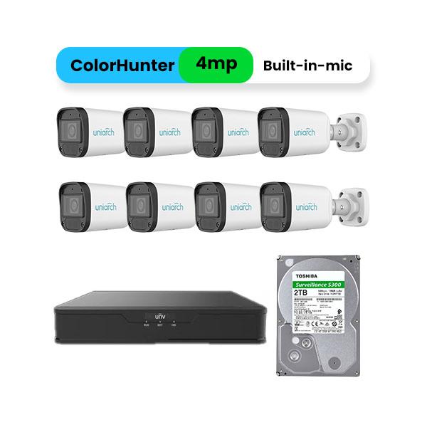 UNV 4MP IP Kit 8 Mini Bullet Camera with Built-in-Mic & 8 Channel PoE NVR