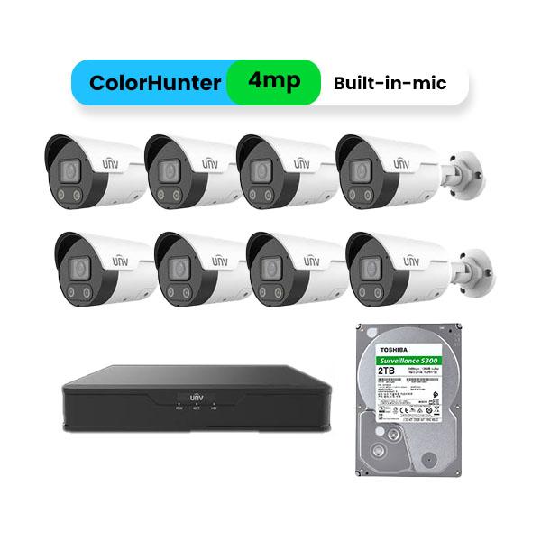 UNV 4MP IP Kit 8 Color Hunter Mini Bullet Camera & 8 Channel PoE NVR