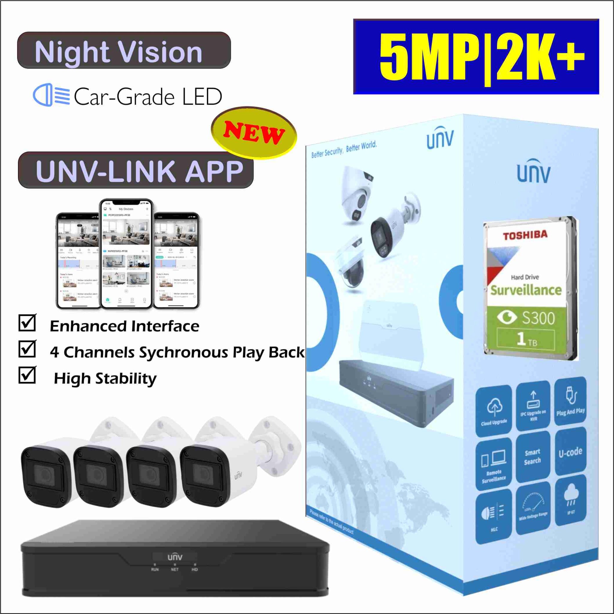 UNV AHD 5MP 20M IR Kit 4 Cameras 6 Channel